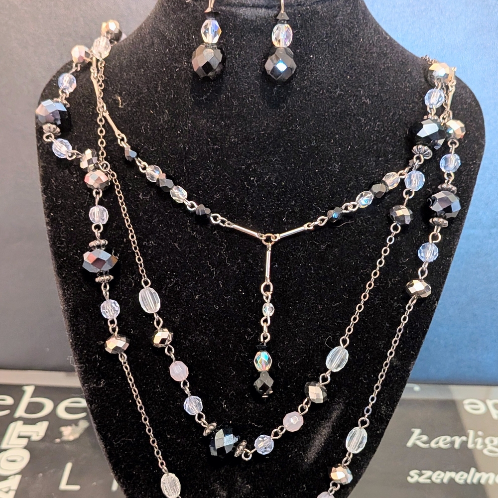 Chic Black and Clear Beads Necklace Sets- Layer It Up One Very Long 23 Inch Drop